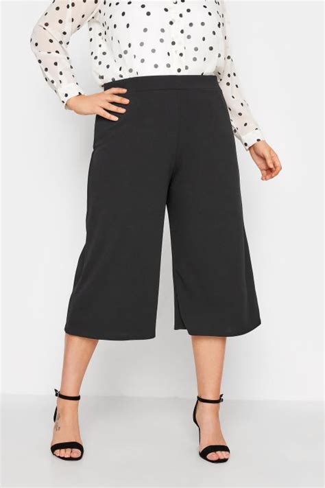 YOURS LONDON Plus Size Black Wide Leg Culottes | Yours Clothing