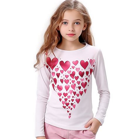 Valentines Girls' 3D Heart Tee Shirts Pink Long Sleeve 3D Print Fall ...