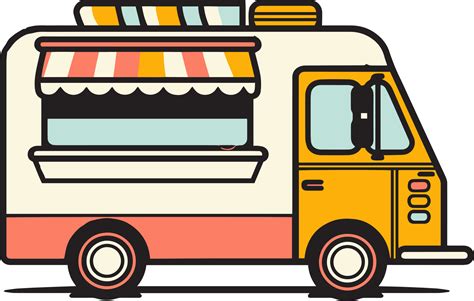 Hand Drawn vintage Food Truck logo in flat line art style 24787254 PNG