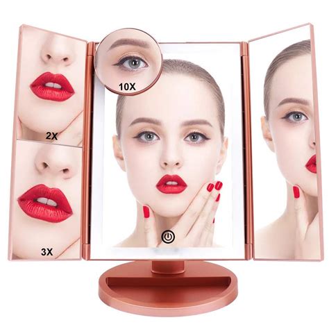 FASCINATE Lighted Makeup Mirror, Tri-fold Vanity Mirror with 36 LEDs ...