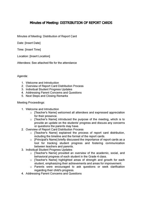 Minutes OF Meeting - Distribution OF Report Cards - Minutes of Meeting: DISTRIBUTION OF REPORT ...