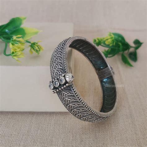 "Rosett" Silver Look Alike Oxidized Kada – The Beta Girl Jewellery