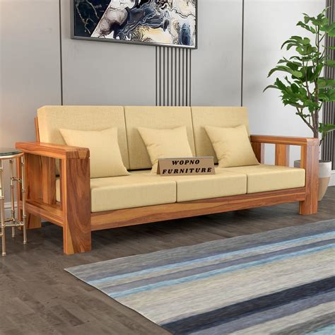 Wopno Furniture Sheesham Wooden 3 Seater Sofa for Living Room | Solid ...
