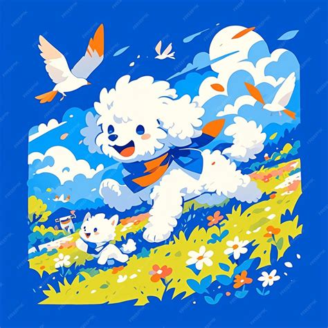 Cockapoo chasing birds in the park | Premium AI-generated vector