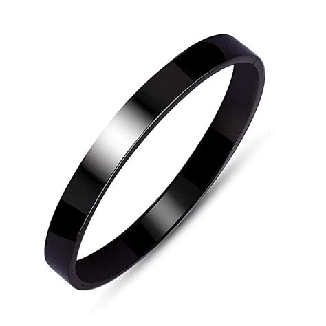 VIEN HIGH Plain Openable Polished Black Stainless Steel Kada Bracelets ...