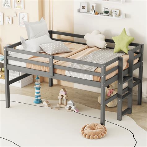 Amazon.com: Kids Low Loft Bed, Twin Size Loft Bed with Side Ladder and ...