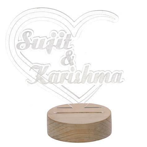 Personalized Names Design Carved on Acrylic & Wood Base Night Lamp ...