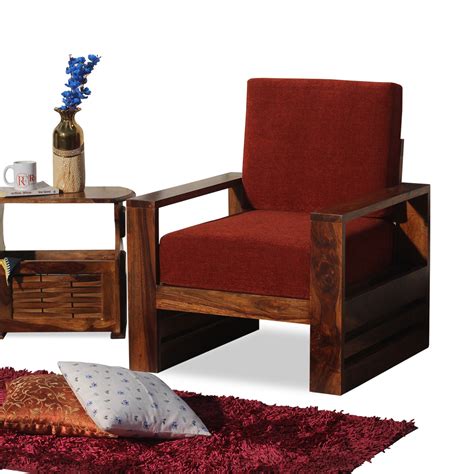 Seam Solid Wood Single Seat Sofa Set In Honey Oak Finished