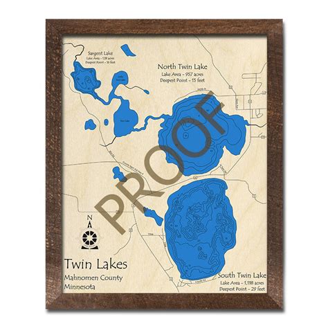 North Twin Lake South Twin Lake MN 3D Wood Map Custom | Etsy