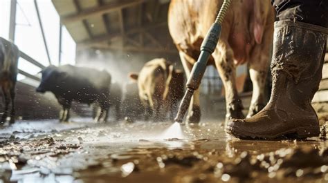 Cleaning the cow barn | Premium AI-generated image