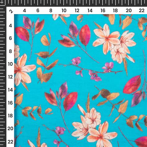 Azure Blue Floral Digital Print Pure Cotton Mulmul Fabric – Fabcurate