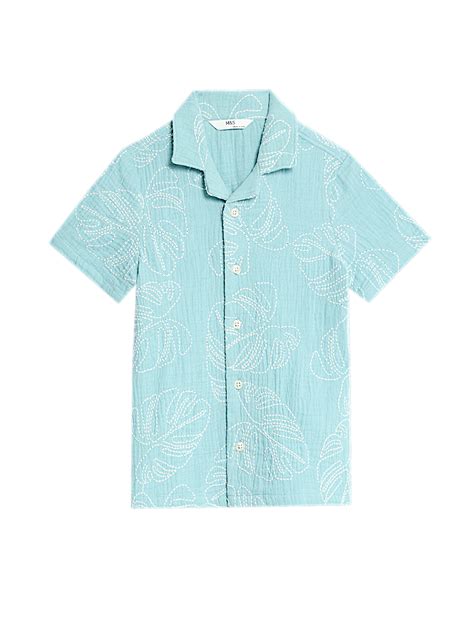 Buy Pure Cotton Leaf Embroidered Shirt (2-8 Yrs) at Marks & Spencer