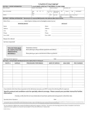 California Specialty Referral/Claim Form - Blank Fillable Template ...