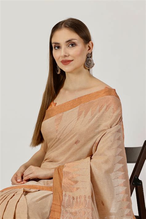 Divine – Beige Mercerized Cotton Saree with Rose Gold Zari