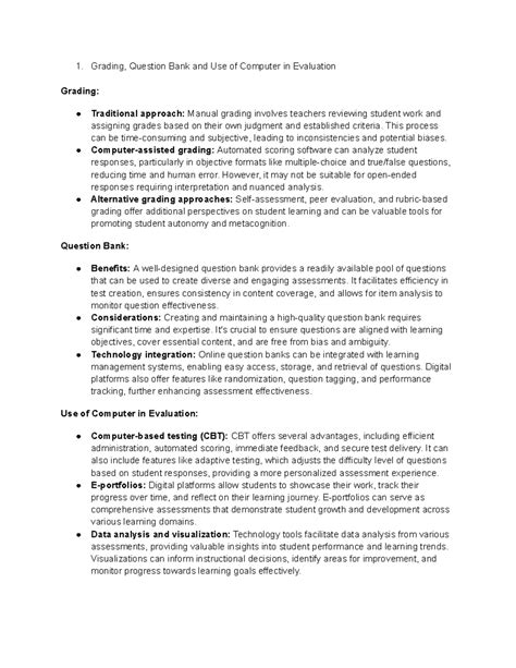 Grading & Eval: Use of Computer and Question Bank in Assessment - Studocu