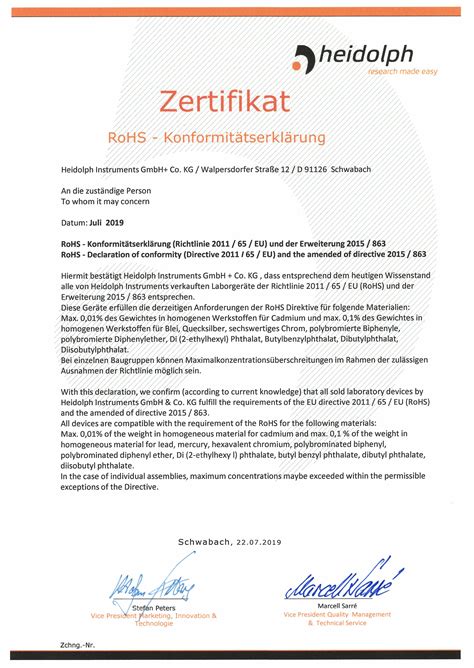 Heidolph Instruments : Certificates