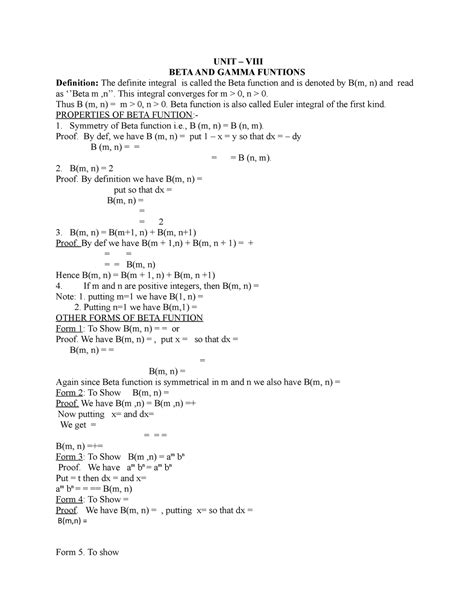 Beta gamma function unit - IV - UNIT – VIII BETA AND GAMMA FUNTIONS ...