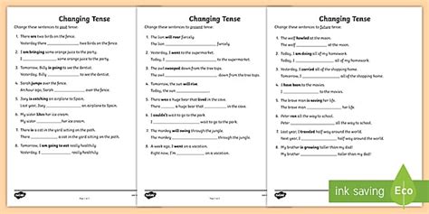 Changing Verb Tenses Worksheet | ELA Resources 3-5 | Twinkl