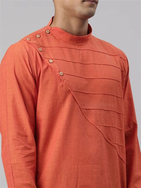 Buy Tattva Orange Cotton Straight Designing Cotton Kurta - Tattva.Life ...