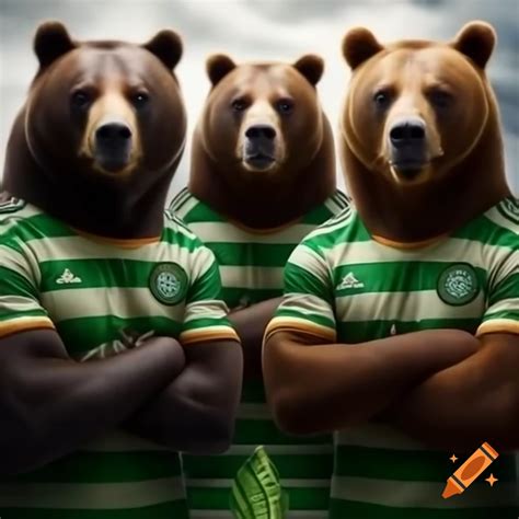 Five bears dressed in celtic jerseys on Craiyon