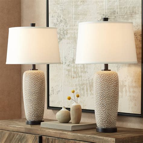 Tall Table Lamp Set Of Two Tall Crystal Table Lamps With Light Taupe