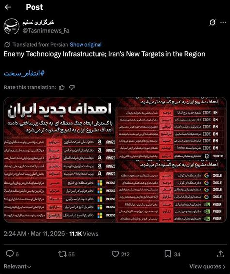 Iran says it will attack 17 American tech companies in Middle East by ...