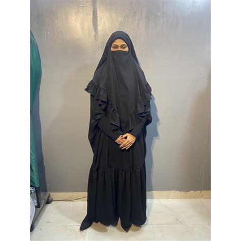 Nazneen two pcs free size kaftan and Hijab with frill at bottom and ...