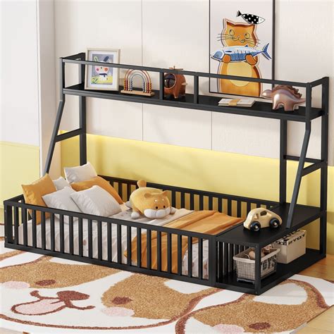 Montessori Twin Floor Bed with Safety Enclosure & Storage System for ...
