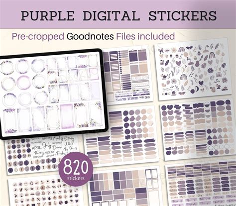 Buy 820 Purple Digital Stickers BUNDLE, Pre-cropped Goodnotes Widgets ...