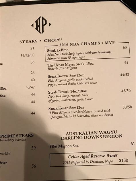 Menu at Hyde Park Prime Steakhouse, Akron
