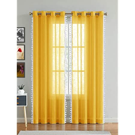 Buy HOMEMONDE Exclusive Cotton Sheer Curtain with Pompom for Home Decor ...