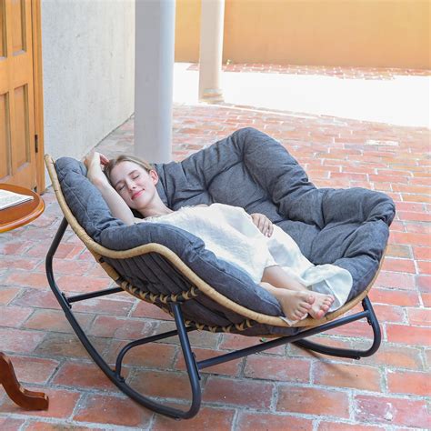 SWITTE Outdoor Rocking Egg Chair, Indoor Papasan, Rattan Wicker Lounge ...