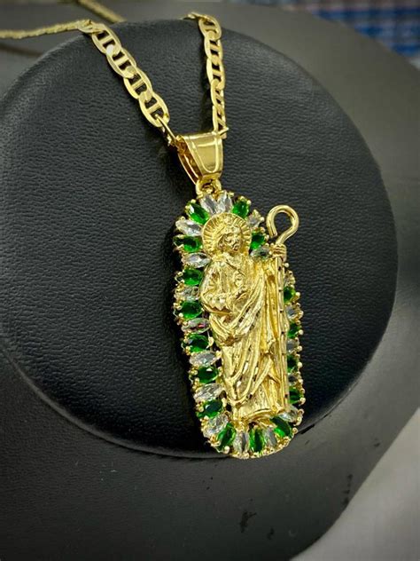 San Judas Necklace CZ Pendant Charm St Jude 14K Gold Filled Mariner ...
