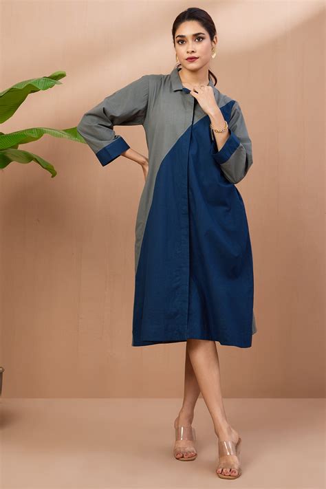 Slate Indigo Cotton Cross Shirt Dress - maati crafts