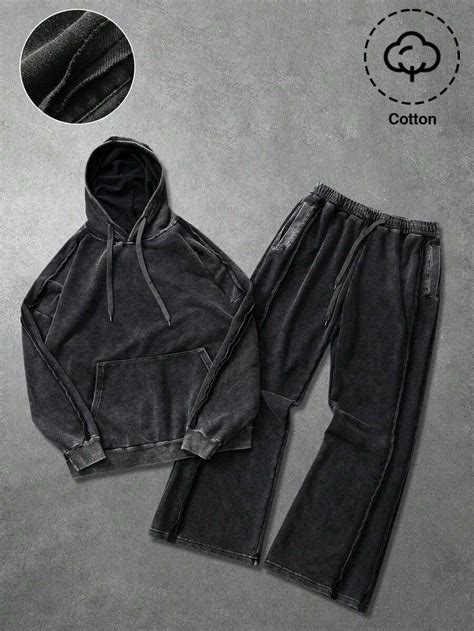 PAVTROS 2pcs/Set Men Streetwear Style Minimalist Hoodie And Sweatpants ...