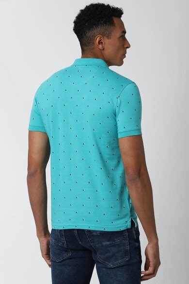 Buy Men Blue Print Polo Neck Collar T-shirt Online - 578746 | Peter England