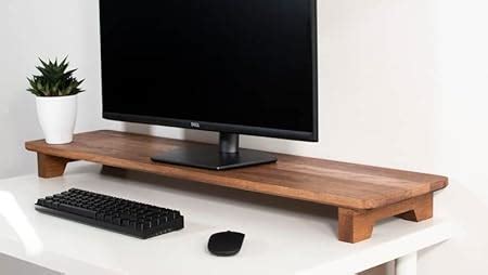 carpentray Wooden Computer Long Monitor Stand, Monitor Riser Desk Shelf ...