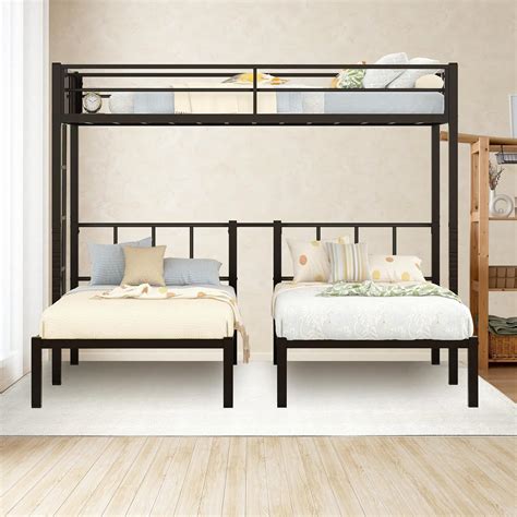 Amazon.com: Metal Triple Bunk Bed, Detachable Triple Bunkbed for 3 with Guardrails & Ladder ...