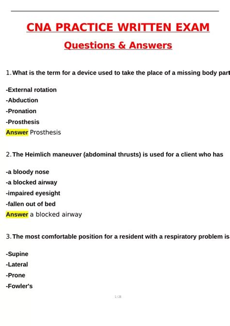 CNA Practice Written Actual Exam (Latest 2025 / 2026 Update) Questions ...