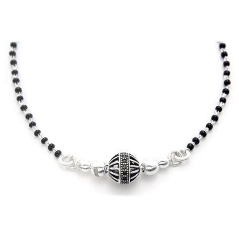 925 Sterling Silver Oxidised Round Shape Studded Mangalsutra For Women ...