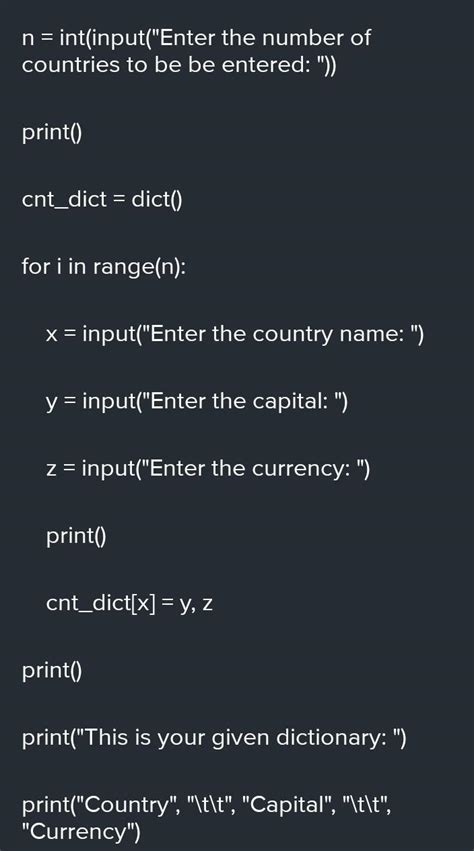 Write a program to print your country name in python - Brainly.in