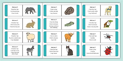 'What Am I?' Guessing Game Cards Animal Themed