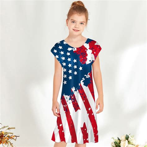 Herrnalise Dresses for Girls Summer Swing Short Sleeve 4th of July ...
