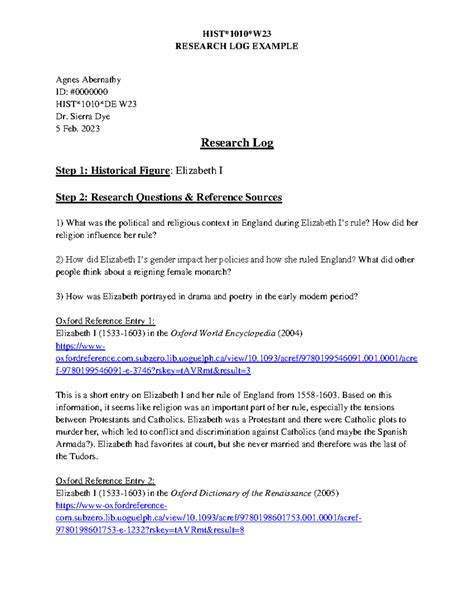 Image result for Research Log Example