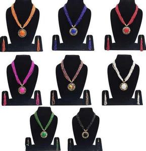 Grace Collections Hand Crafted 8 Pcs Set Combo Beads Brass Necklace ...