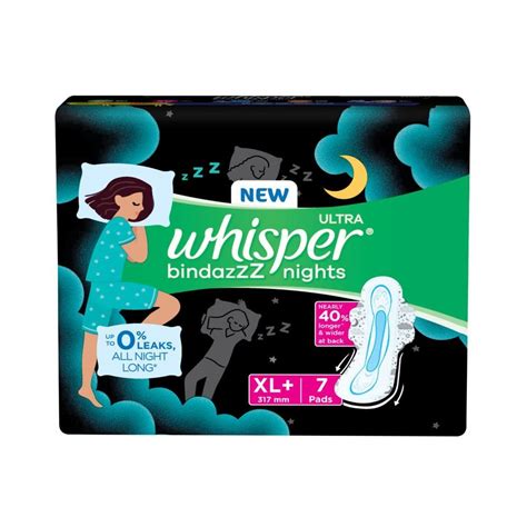 Whisper Bindazzz Ultra Nights Sanitary Pads XL+, 14 (2x7) Count Price ...