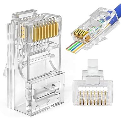 WETEK RJ45 Cat6 Pass-Through Connector RJ45 Ends, Cat5, Cat5e, Cat6 ...
