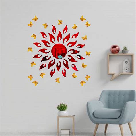 Buy Look Decor Sun Flame Red With 20 Butterfly Golden wall mirrors ...