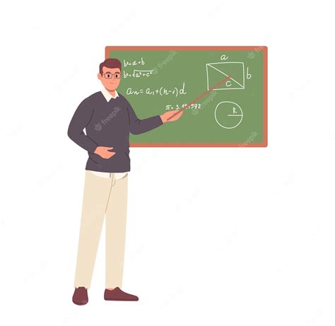 Premium Vector | Male math teacher character standing at blackboard ...
