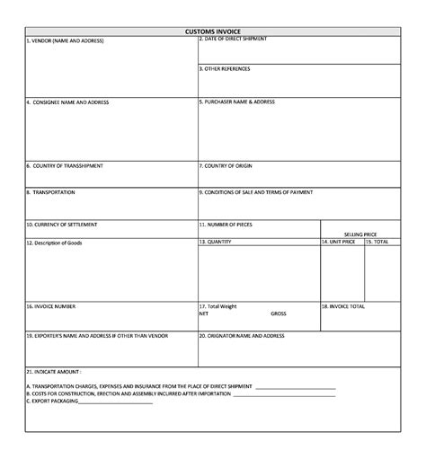 Customs Invoice 的图像结果